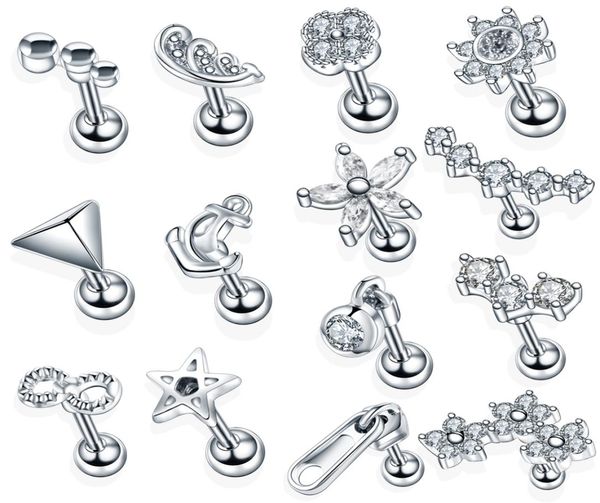 

1pc steel crystal flower lage helix orelha ear stud tragus barbell piercing labret lip rings charming jewelry 16g6359634, Golden;silver