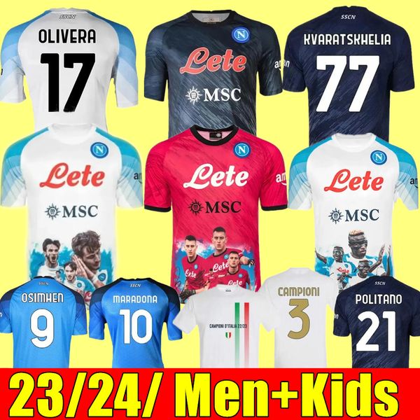 

22 23 napoli soccer jerseys maglia naples 2023 zielinski anguissa olivera kvaratskhelia kids football shirt osimhen fabian lozano ssc napoli, Black;yellow