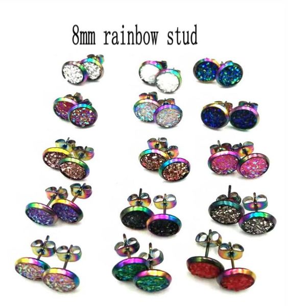 

2021 new fashion druzy glitter studs rainbow round glitter stud earrings women fashion jewelry earring9157926, Golden;silver