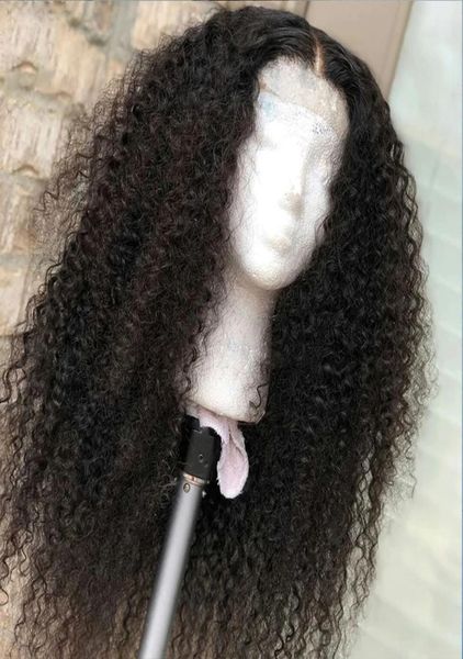

soft black color long kinky curly lace front wig for women with babyhair high temperature daily wear deep wave glueless 180density7696339, Black;brown