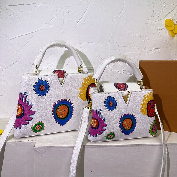 

designer womens shoulder bag leather sun flower strap handle tote belt crossbody bags hardware metal buckle makeup case large capacity princ