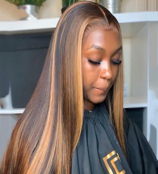 

430 highlight colored human hair wigs pre plucked lace front human hair wigs ombre remy frontal wig for black women8445803, Black;brown