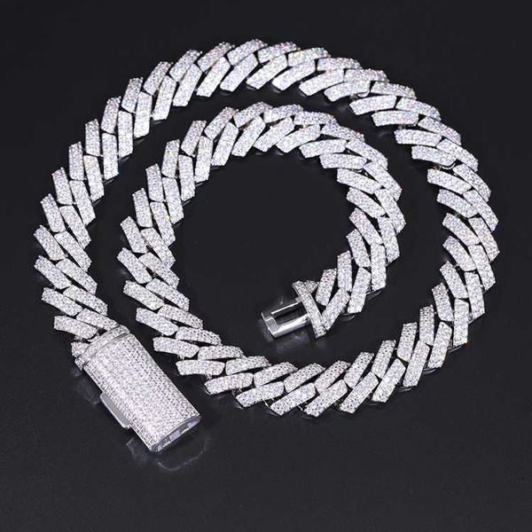 

2023 heavy 15mm 2rows cuban chain 925 silver with vvs moissanite cuban link chain mens hip hop necklace/bracelet
