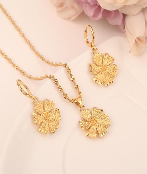 

24 k fine gold gf necklace earring set women party gift flower jewelry sets daily wear mother gift diy charms sjolid jewelry1098066, Silver
