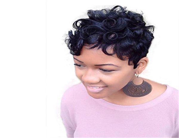 

short pixie cut human hair wigs for black women glueless full machine made none lace wig virgin brazilian hair wigs2789345, Black;brown