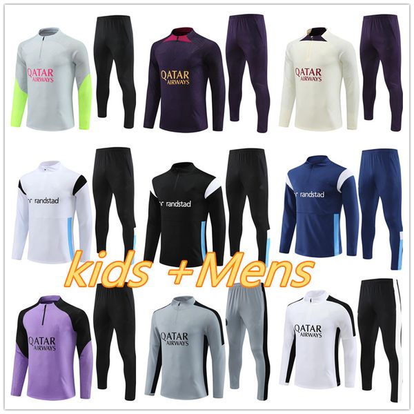 

23 24 football tracksuit psgs marseilles survetement men kids jersey kit 2023 2024 mens children training suit soccer jacket jogging foot ch, Black