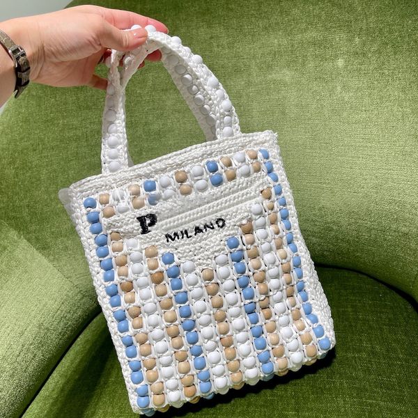 

prad wood bead tote beach bag triangle pochette designer shoulder handbags straw raffias bag duffle crossbody womens men clutch weave weeken