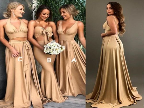 

gold bridesmaid dresses with slit 2018 a line v neck long boho country beach maid of honor gowns plus size wedding guest wear3994067, White;pink