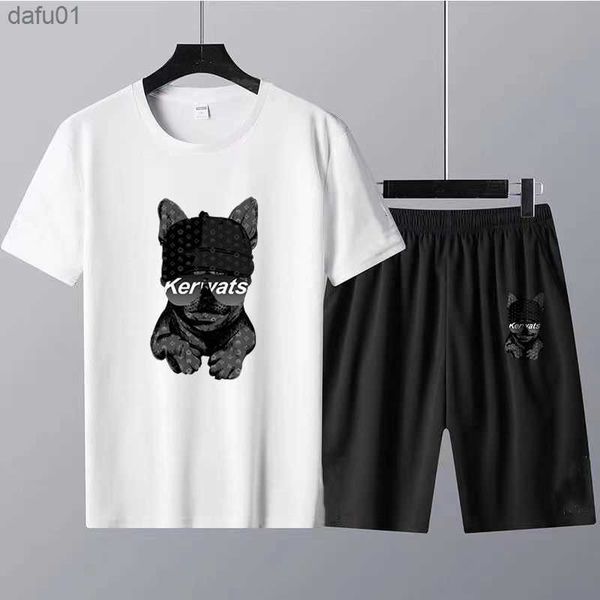 

tracksuit men sets luxury t shirt shorts cotton sportswear 2 pieces suits fashion summer male clothing streetwear l230520, White;black