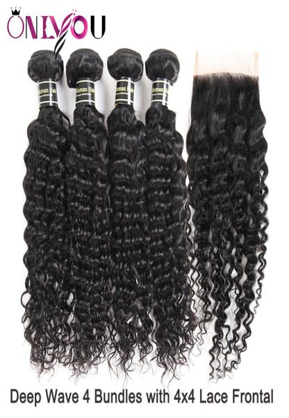 

new arrival malaysian virgin remy hair weave 4 deep curly bundles with closure malaysian deep wave silk base closure curl hair ext6053720, Black;brown