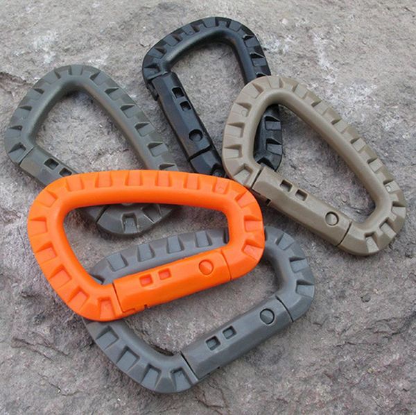 

d shape mountaineering buckle snap clip plastic steel climbing carabiner hanging keychain hook fit outdoor army edc8232060