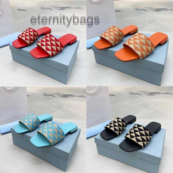 

slippers embroidered prads designer fabric slides womens metal flat fashion casual slipper luxury plaid outdoor scuffs size 35-43 dmrv, Black