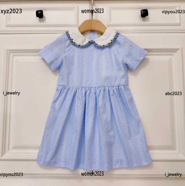 

luxury designer girl dress flower hemmed lapel kids skirt baby dress size 100-160 cm fashion dotted stripe printing girl skirt, Red;yellow