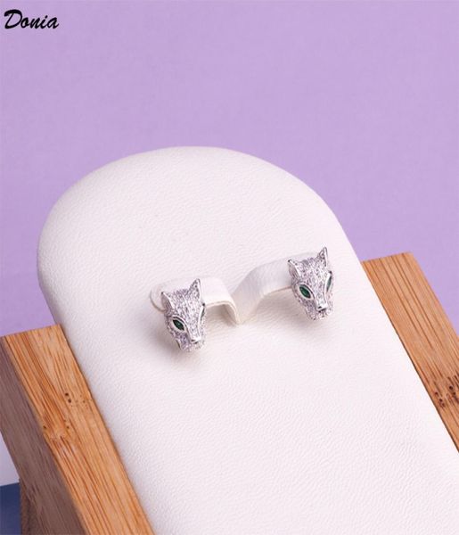 

donia jewelry luxury stud european and american fashion green eye leopard copper inlaid zircon creative silver needle designer ear8204985, Golden;silver