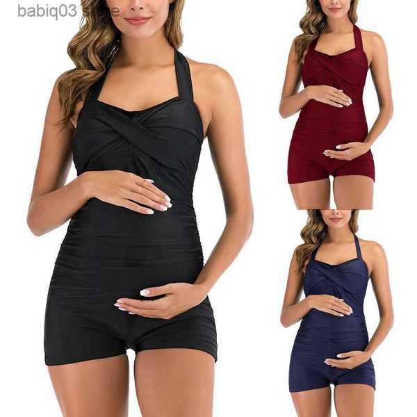 

maternity swimwears women maternity swimwear 2022 new bikini solid color pregnancy swimsuit pleated gathered bathing suit t230607, White