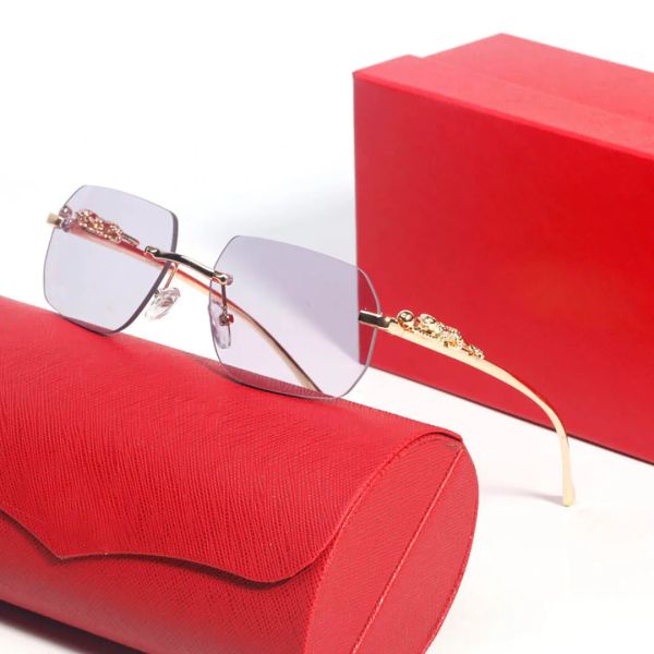 

fashion designer sunglasses womens sun glasses men glasses vintage gold silver metal legs rimless carti buffalo horn glasses panther male tr, White;black