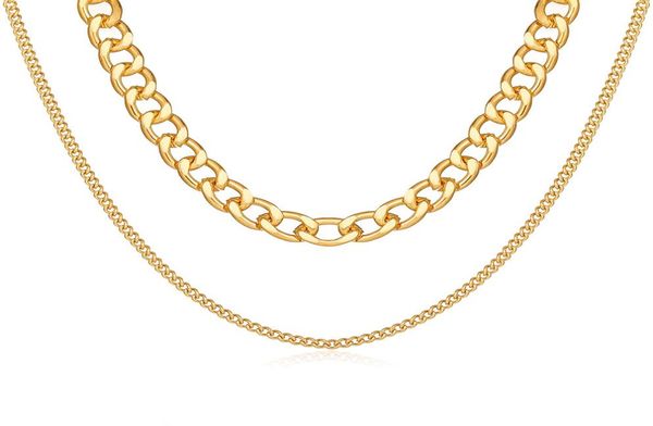 

basic punk alloy layered curb cuban chain necklace for men women vintage gold link chain choker solid metal jewelry gifts9383862, Silver