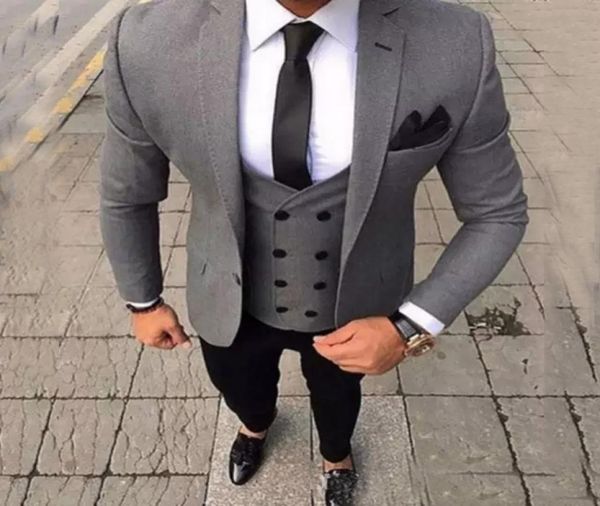 

gray casual business men suits slim fit wedding tuxedos groom wear 3pcs jacketpantsvest groomsman blazer costume homme7223819, Black;gray