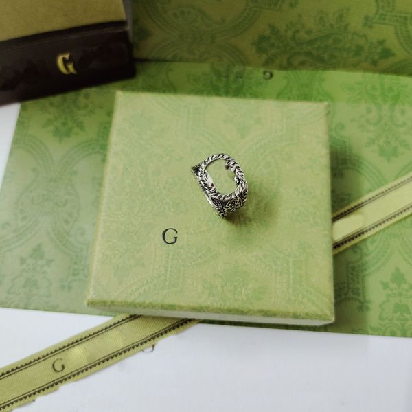 

high-quality retro interlocking double g hollow-out carved fashion couple rings for men and women, Slivery;golden