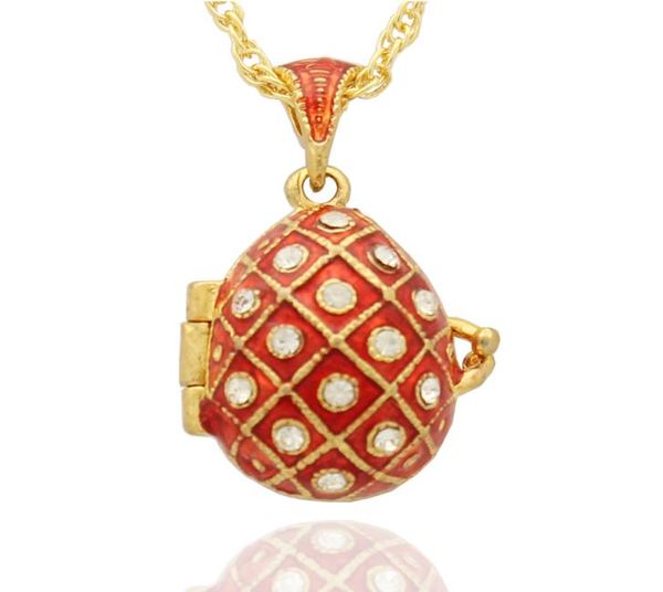 

whole handcrafted red green enamel open crystal faberge egg russian egg locket pendant necklace9776841, Silver