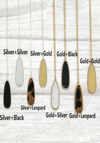

selling bohemian leopard pu leather crystal pave surround teardrop geometric pendant long necklace for women fall jewelry acce2590090, Silver