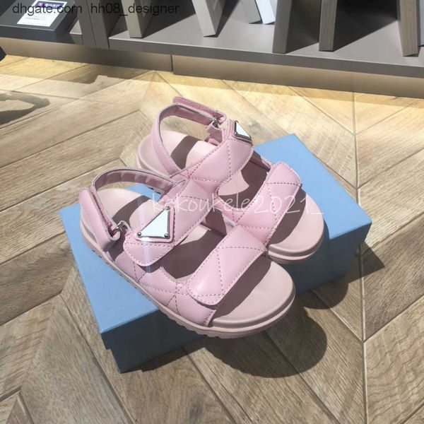 

kids girls sandals summer fashion black pink white leather brand¡prada¡slides children boys sandals prad, Black;red