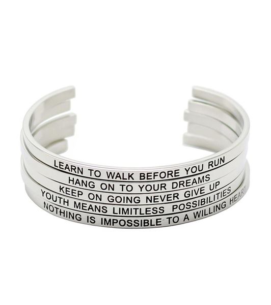 

panpan jewelry 316l stainless steel engraved positive inspirational quote cuff mantra bracelet bangle for women men2840868, Black