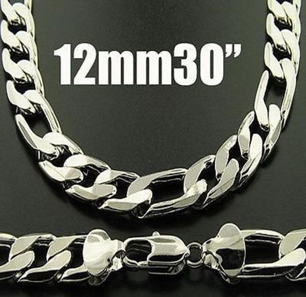 

fashion mens necklace 1pcs kingsize mens figaro chains 925 sliver necklace 12mm 30inch76cm 3291268, Silver