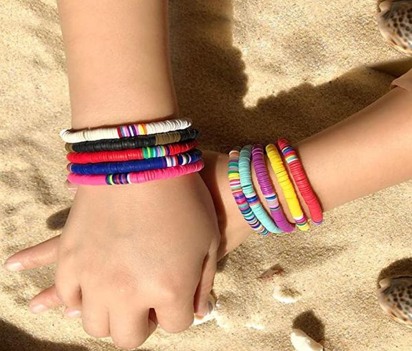 

handmade rainbow bead bracelet colorful polymer clay disc beads bracelets boho surf stackable stretch charm bracelet jewelry for w4400255, Black