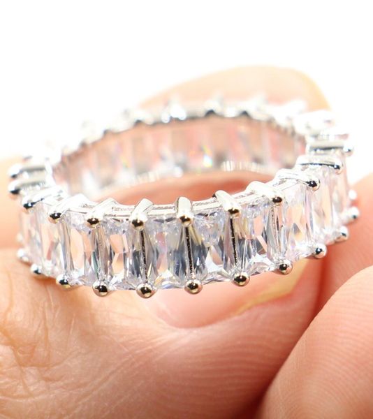 

vintage fashion jewelry real 925 sterling silver princess white z cz diamond eternity women wedding engagement band ring gift5499083, Slivery;golden