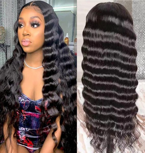 

9a 10a 12a indian brazilian remy hair 150 density full frontal lace wigs deep loose wave front wig4048443, Black