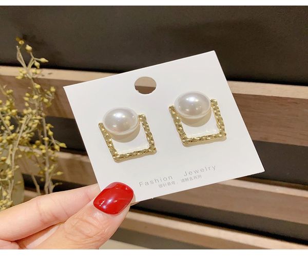 

925 silver needle dongdaemun trendy simple glossy pearl stud earring wild temperament girl earrings4743035, Golden;silver