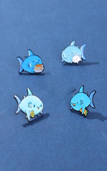 

blue shark eating snack cartoon animal enamel pins for girls creative brooches 4pcs set alloy pin shirt badge jewelry gift bag ac2385838, Gray