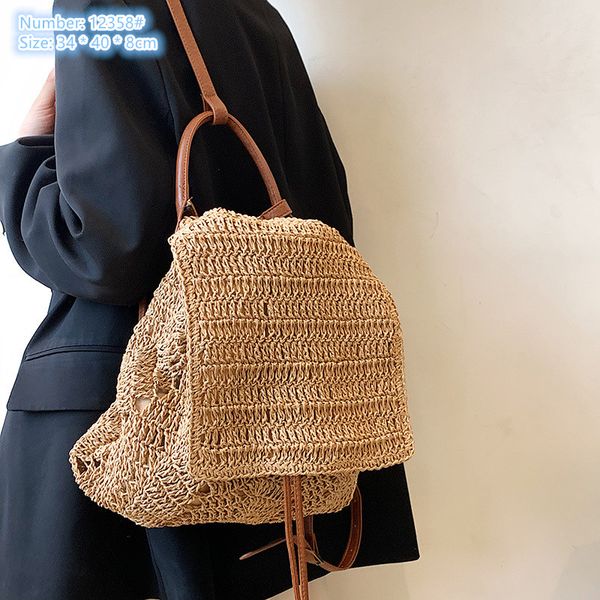 

factory wholesale ladies shoulder bags 2 colors summer soft and light straw beach bag this year popular hollow woven backpack small fresh le