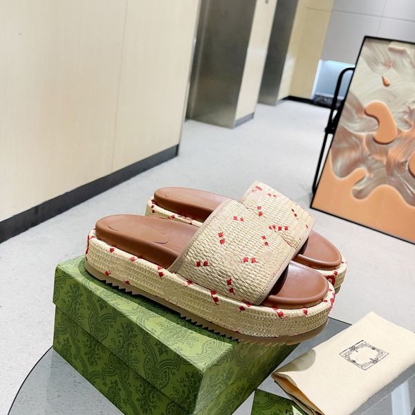 

designer slipper mid-heel rattan jumbo interlocking platform slides sandals luxury mens sandal beach womens shoes xad beige blue canvas summ, Black