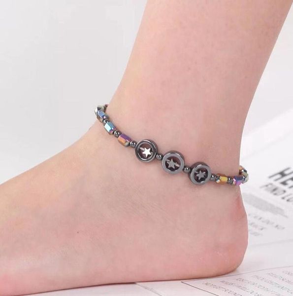 

black gallstone magnetic therapy anklet beads foot chain healthy weight loss ankle bracelet for leg health jewelry7535333, Red;blue