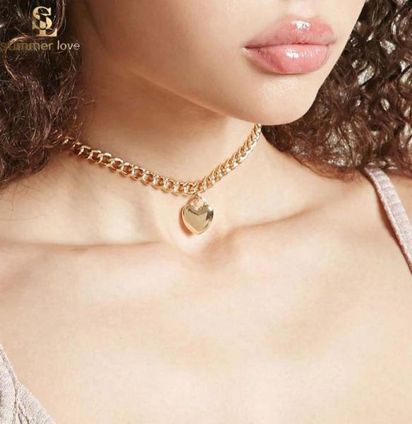 

new arrival small heart lock pendant choker necklace for women cute gold silver adjustbale size chain necklace fashion jewelry gif1120092