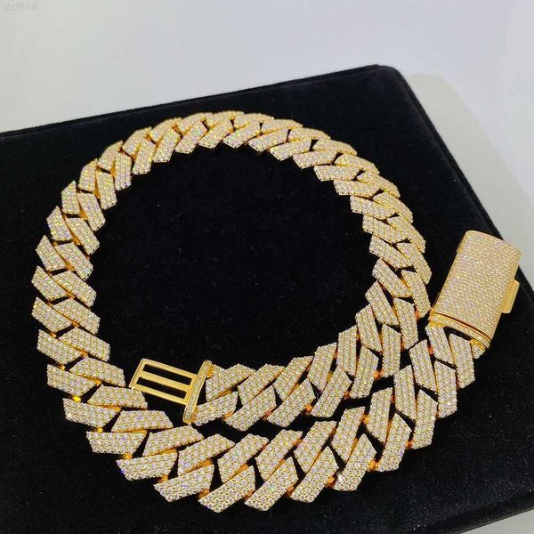 

new arrival hip hop iced out 20mm yellow gold moissanite miami custom cuban link necklace heavy cuban link hand chain, Silver