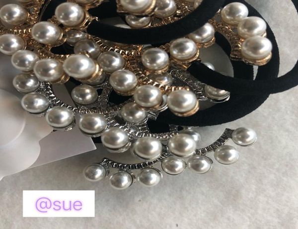 

45cmx35cm fashion metal pearl c shaped hair tie vipcc hair rope alloy elastic hair rope viped gift with card5420515, Golden;silver