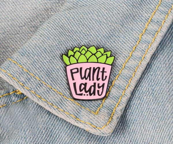 

succulent small potted plants brooches cartoon cute paint plant lady enamel pins alloy brooch for girls denim shirt badge jewelry 2293403, Gray