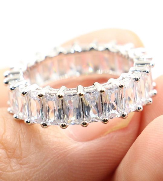 

vintage fashion jewelry real 925 sterling silver princess white z cz diamond eternity women wedding engagement band ring gift5063623, Slivery;golden