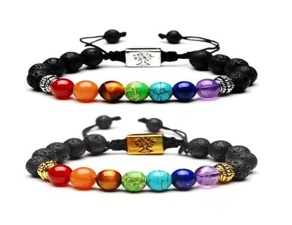 

men women 8mm lava rock 7 chakras bracelet aromatherapy essential oil diffuser bracelet braided rope natural stone yoga strand bea5021805, Black