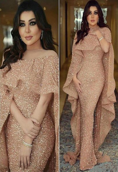 

luxury off shoulder sequined evening dresses mermaid lace beaded half sleeve dubai formal party dress arabic prom gowns gold custo3807477, Black;red