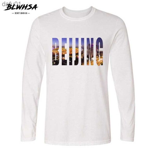 

blwhsa tourism city beijing design printed men t-shirt long sleeve autumn young t shirt casual cotton fashion men clothes l230520, White;black