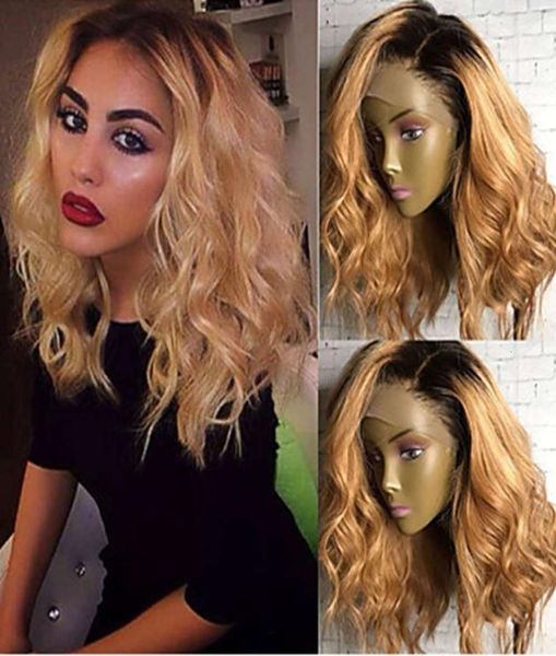 

ombre 1b27 short bob curly wavy heat resistant synthetic lace front wigs for black women9518328