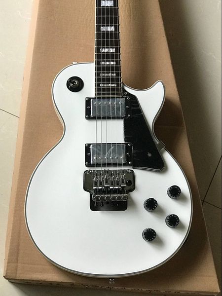 

custom shop white electric guitar floyd rose tremolo bridge pearl split block fingerboard inlay lock nuts chrome hardware
