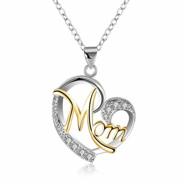 

diamond heart mom necklace love pendant mother birthday day gift fashion jewelry will and sandy9928857, Silver