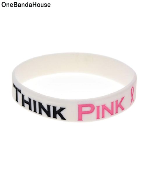

100pcs white think pink silicone rubber wristbands pink ribbon logo for breast cancer awareness promotion gift8204747, Black