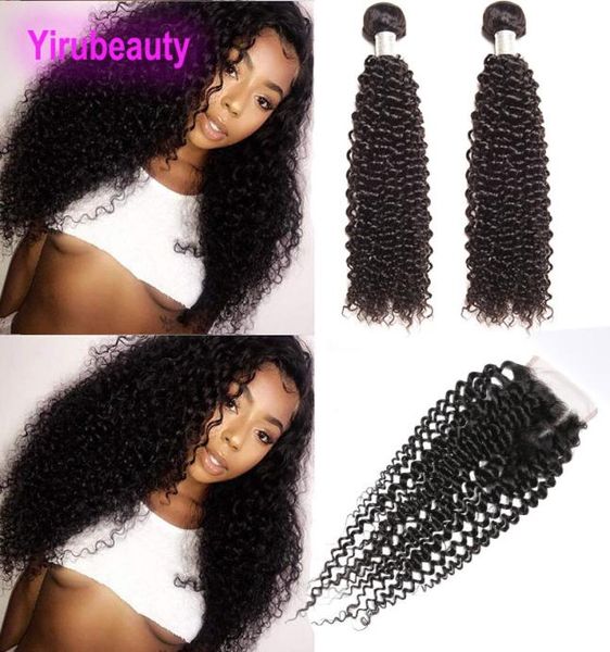 

brazilian 9a human hair 2 bundles with 4x4 lace closure 3 pieceslot kinky curly virgin hair with lace closure baby hair frontal4668960, Black;brown