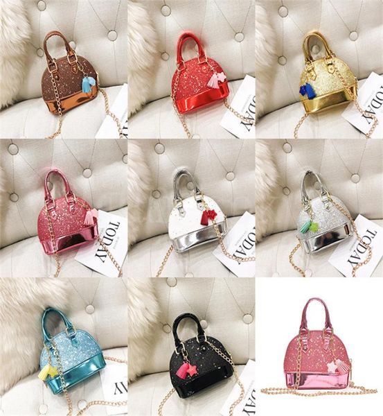 

children mini shoulder bags for girls shinning glitter purse for toddler kids shell sequin bags with chain cute handbags 8 color d1447591, White